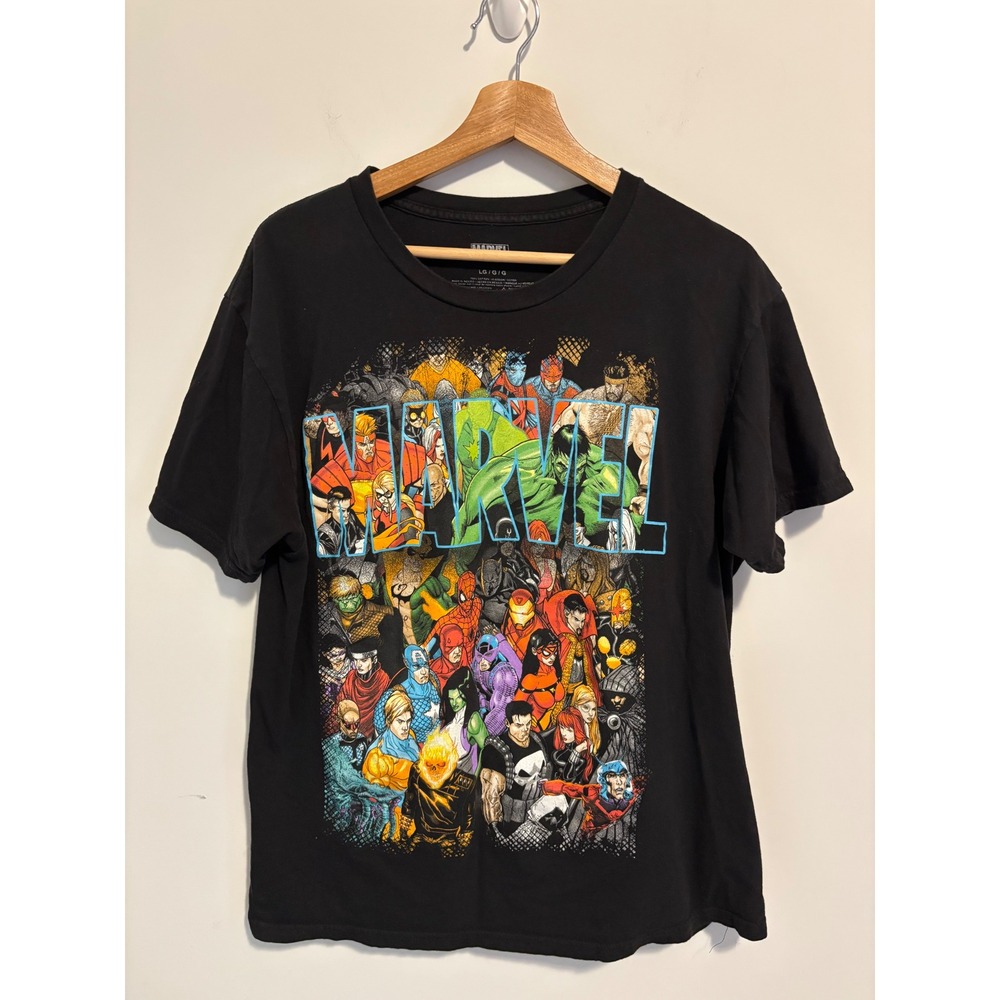 Marvel Comics Graphic T-Shirt Mens Large Black Avengers Character Collage Tee